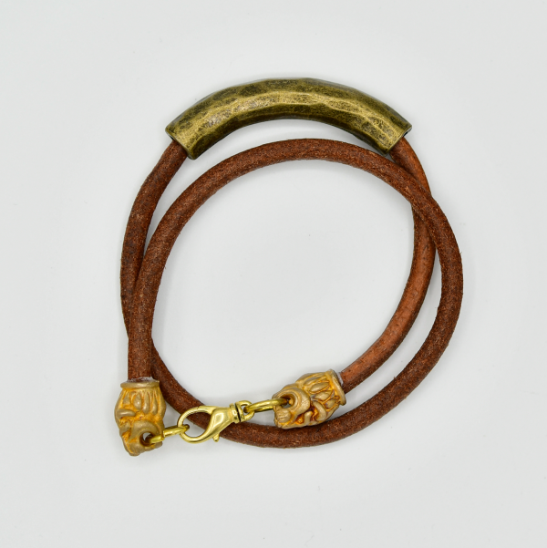 Brown Leather Lion Head Double Wrap Bracelet