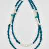 Pearls and Blue Lava Stone Sterling Silver Double Wrap Necklace