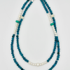 Pearls and Blue Lava Stone Sterling Silver Double Wrap Necklace