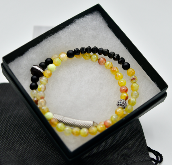 Botswana Agate & Black Spinel Double Wrap Bracelet