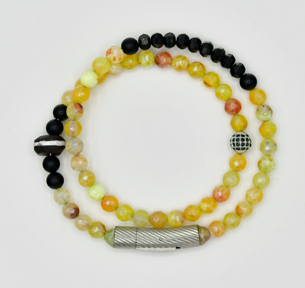 Botswana Agate & Black Spinel Double Wrap Bracelet