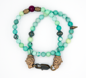 Chrysoprase Double Wrap Lion Head Bracelet