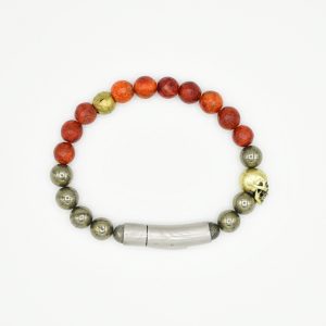 Coral & Pyrite Skull Bracelet