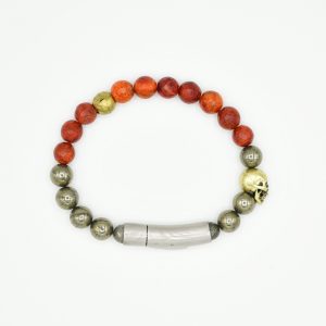 coralpymain Coral & Pyrite Skull Bracelet