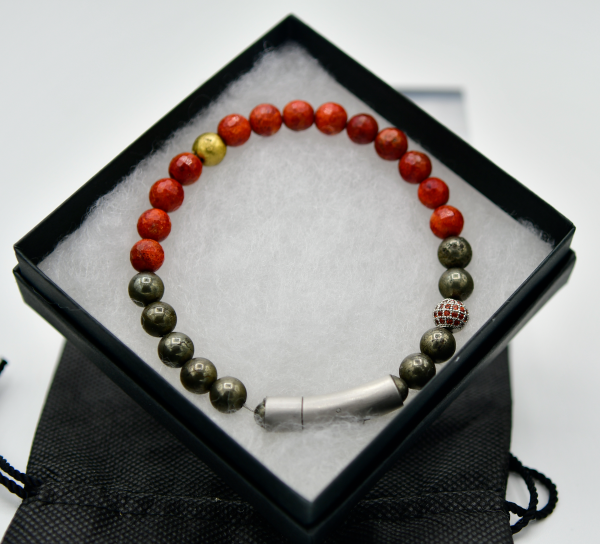 Coral and Pyrite Bracelet