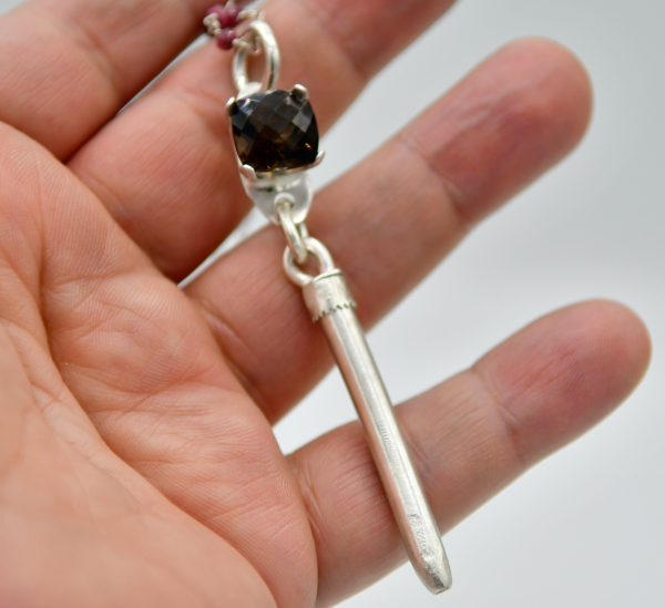 Smokey Quartz & Spike Pendant with Sterling Silver Ruby Necklace