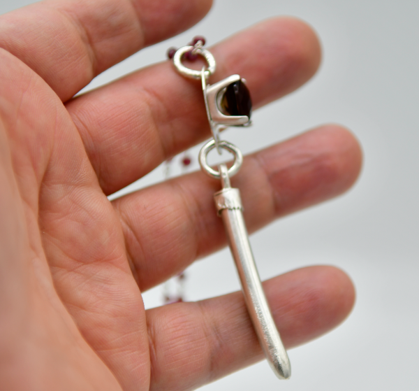 Smokey Quartz & Spike Pendant with Sterling Silver Ruby Necklace
