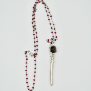 Smokey Quartz & Spike Pendant with Sterling Silver Ruby Necklace