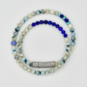 Dumortierite and Lapis Double Wrap Bracelet