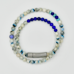 dumorlapisdw Dumortierite and Lapis Double Wrap Bracelet