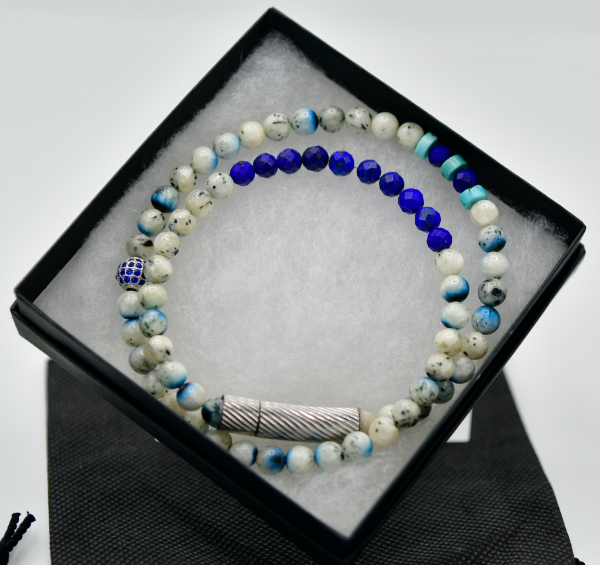 Dumortierite and Lapis Double Wrap Bracelet