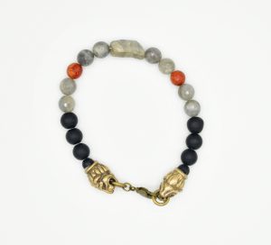 labradoriteOnyx Labradorite with Onyx and Coral Lion Head Bracelet