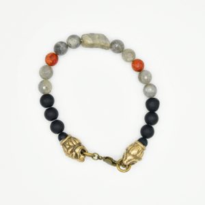 Labradorite with Onyx and Coral Lion Head Bracelet