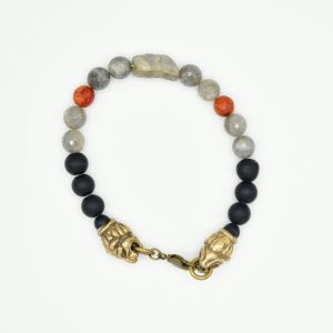 labradoriteOnyx Labradorite with Onyx and Coral Lion Head Bracelet