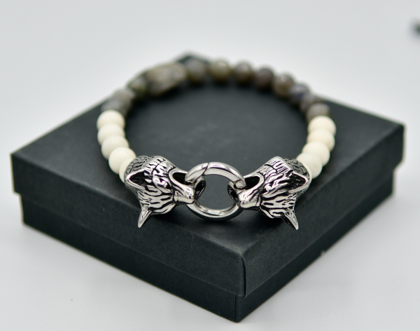 Labradorite Ivory Jasper Wolf Bracelet