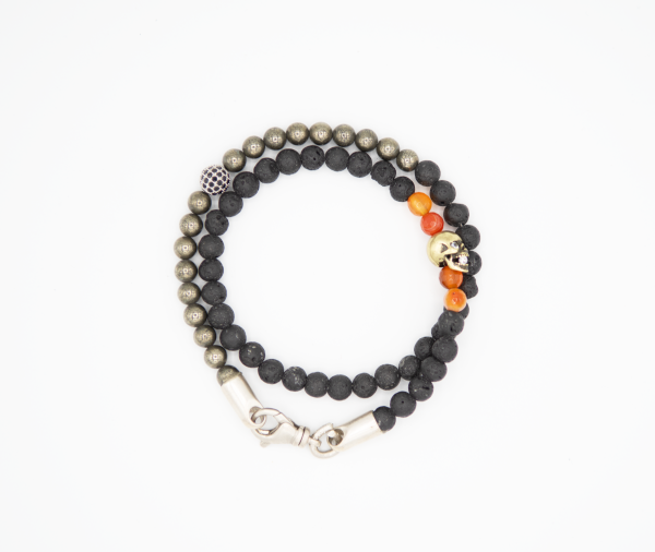 Lava Stone Pyrite Double Wrap Bracelet