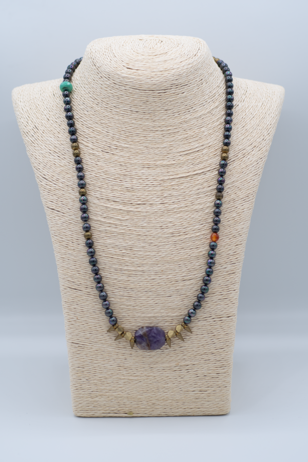 Black Pearls with Amethyst Necklace