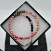 Rhodonite With Black Pearls and Sterling Silver Double Wrap Bracelet