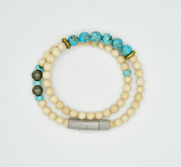 Riverstone Jasper with Turquoise Double Wrap Bracelet