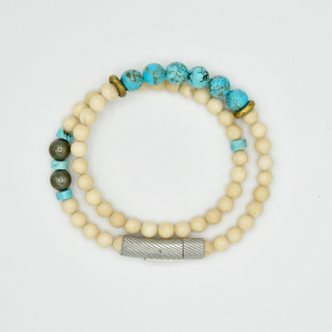 riverstoneturqdw Riverstone Jasper with Turquoise Double Wrap Bracelet