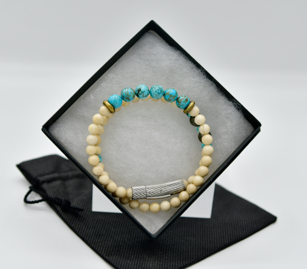 Riverstone Jasper with Turquoise Double Wrap Bracelet