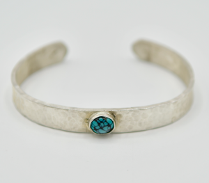 silverturqcuff Sterling Silver Cuff with Kingman Turquoise Center Piece