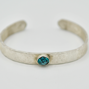 silverturqcuff Sterling Silver Cuff with Kingman Turquoise Center Piece