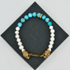 Kingman Turquoise and Pearls Lion Head Bracelet