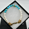 Kingman Turquoise and Pearls Lion Head Bracelet